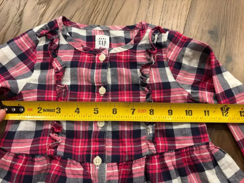 Baby Gap Plaid Ruffled Button-Down Toddler Dress, Pink/Navy, Size 2 Years